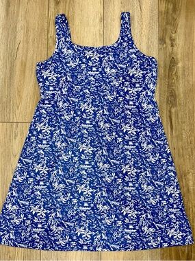 Columbia Blue Tropical Print Causal Dress Performance Gear